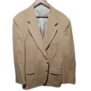 Vintage Club Room Blazer Mens 44L  Beige Tan Camel Hair Sportscoat Made In USA